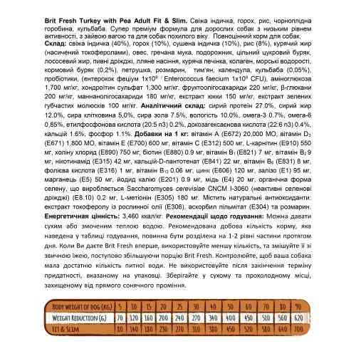 Корм сухий Brit Fresh Turkey/Pea Fit and Slim для собак похилого віку і зайвою вагою з індичкою та горохом 12 кг Київ