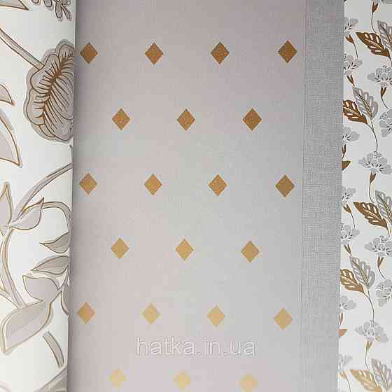 Шпалери вінілові на флізелін Caselio Mystery 0.53х10 м геометрія яскраві ромби золотисті на кремовому Київ