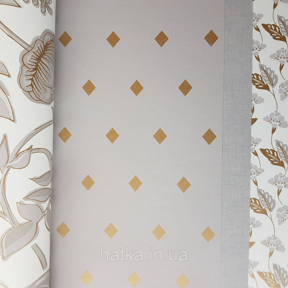 Шпалери вінілові на флізелін Caselio Mystery 0.53х10 м геометрія яскраві ромби золотисті на кремовому Київ - фото 2