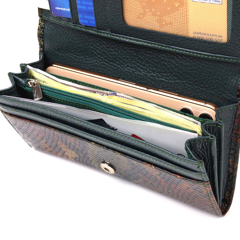 Горизонтальний жіночий гаманець з натуральної шкіри з тисненням під змію CANPELLINI 21648 Різнокольоровий Київ - фото 6