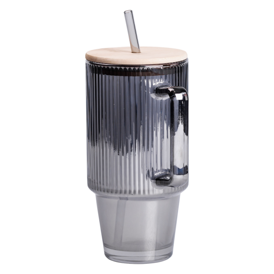 Кружка скляна з кришкою та трубочкою 750 (мл) Сірий HP-19-50 Київ