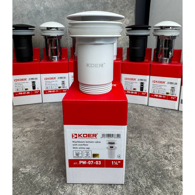 Донный клапан для раковины Koer PW-07-03 1 1/4'' с переливом автоматический СLICK-СLACK (Цвет белый) (KR5783) Киев - изображение 7
