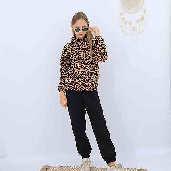 Дитячий теплий костюм жіноча толстовка лео з капюшоном+чорні штани Кам'янець-Подільський