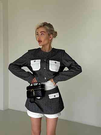 Женский спелый костюм тройка клетка шерсть; шорты вавилка Одесса
