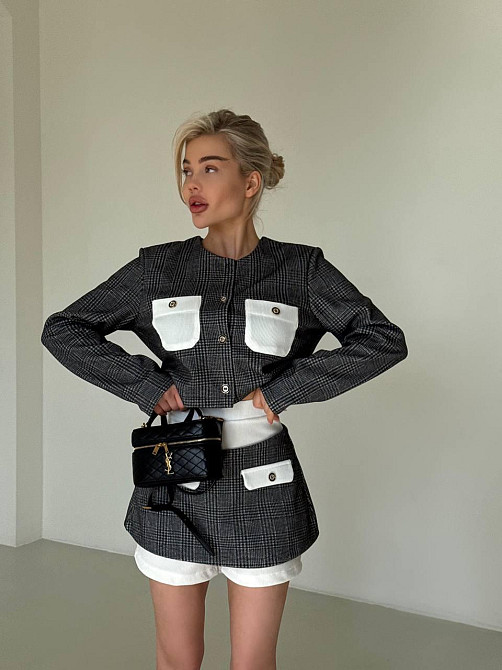 Жіночий стилний костюм трійка клітка вовна; шорти вавілка Одеса - фото 4