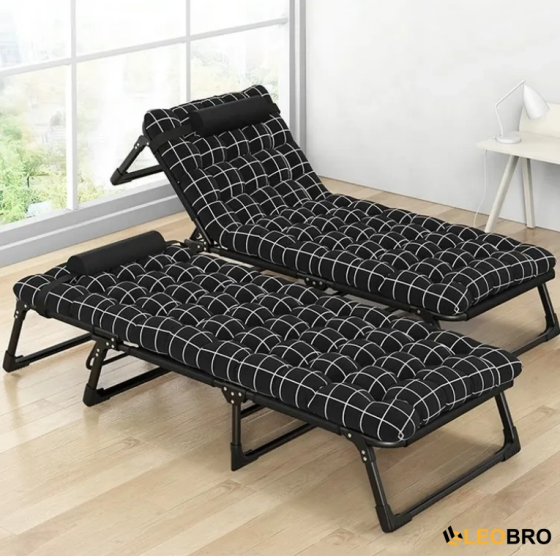 Розкладачка з подушкою LEOBRO FB-S04-PP чорний з білим | Складане ліжко 193×68 см Київ