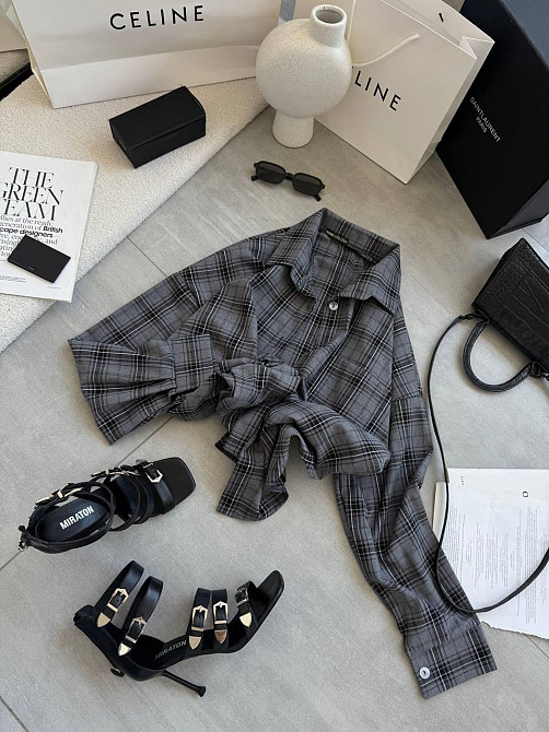 Женская стильная оверсайз рубашка в клетку фланель 100% коттон Графит Одесса - изображение 7