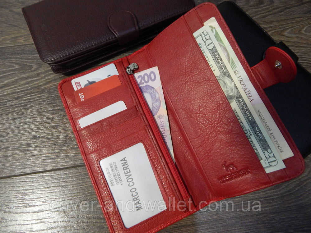 Женский тонкий кожаный кошелек красного цвета Marco Coverna 031-950 Киев - изображение 9