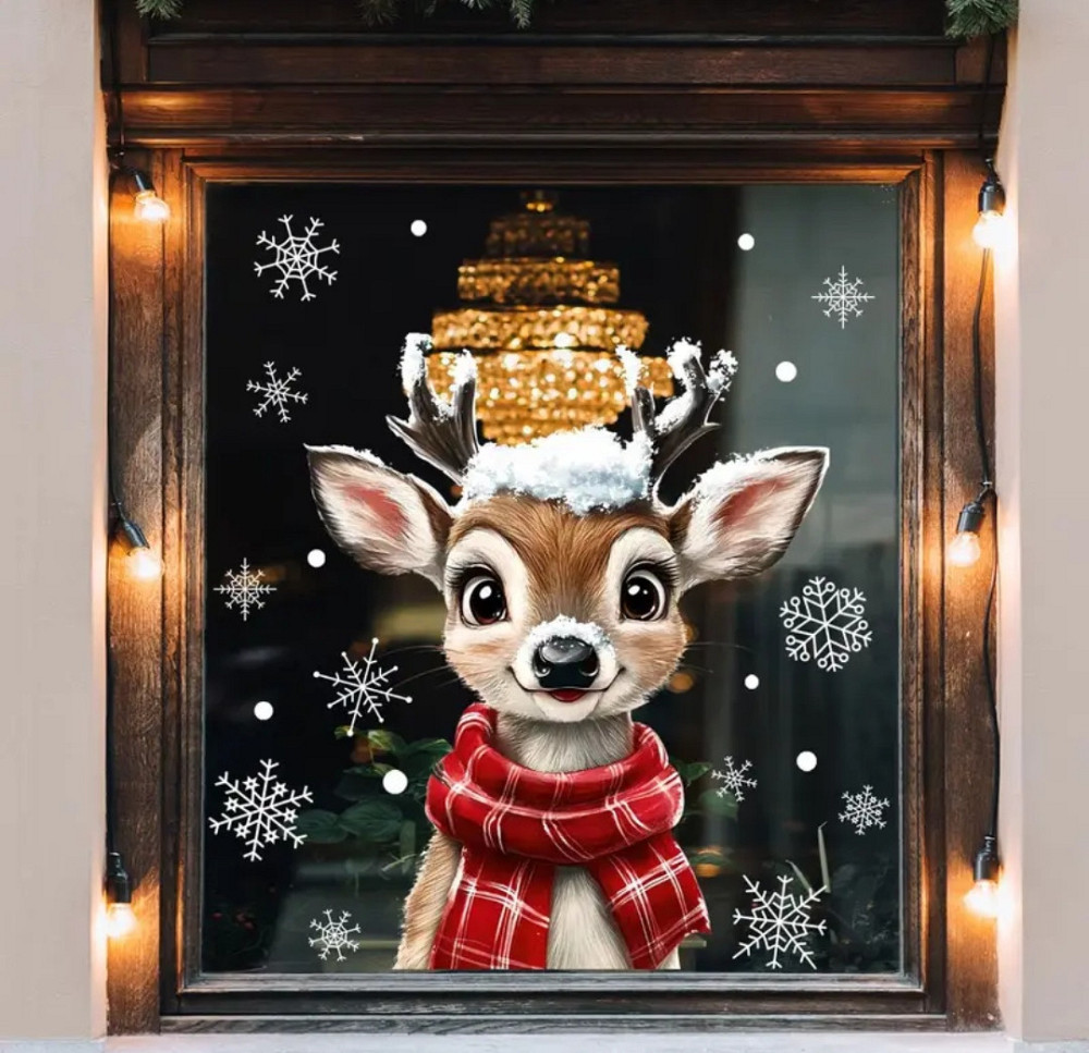 Новорічна наліпка на вікно Олень 30 на 25 см коричневий Київ - фото 4