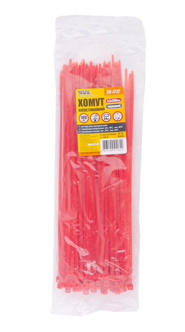 MASTERTOOL Хомут нейлоновий MASTERTOOL 4.8х300 мм 100 шт червоний 20-1712 Киев - изображение 2