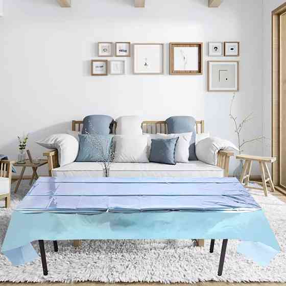 Скатерть клеенка из фольги 270 на 100 см голубой Киев