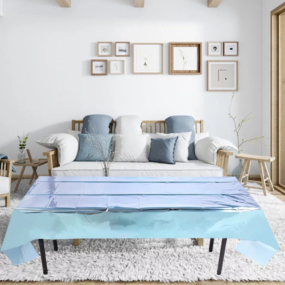 Скатерть клеенка из фольги 270 на 100 см голубой Киев - изображение 3