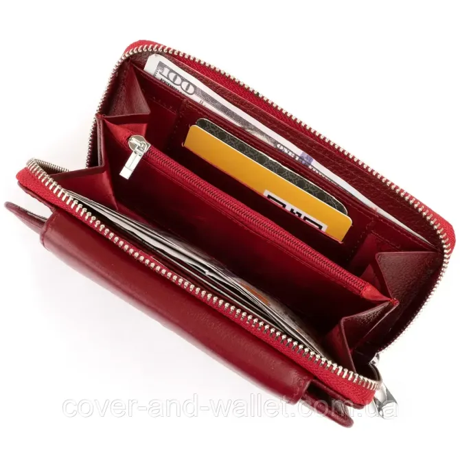 Женский компактный кошелек клатч бордового цвета из натуральной кожи ST Leather Киев - изображение 7
