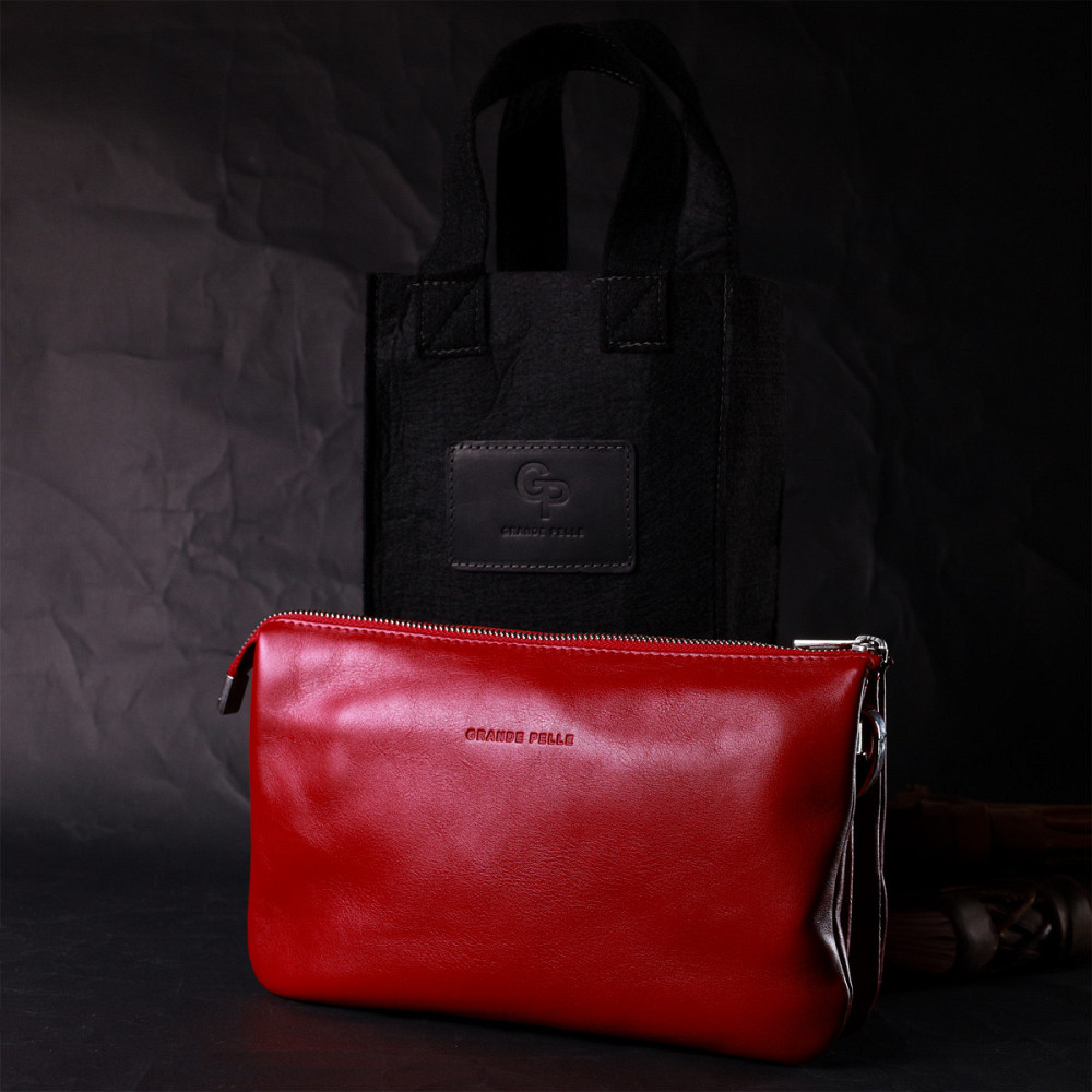 Яркий женский клатч из натуральной кожи GRANDE PELLE 11670 Красный Киев - изображение 1