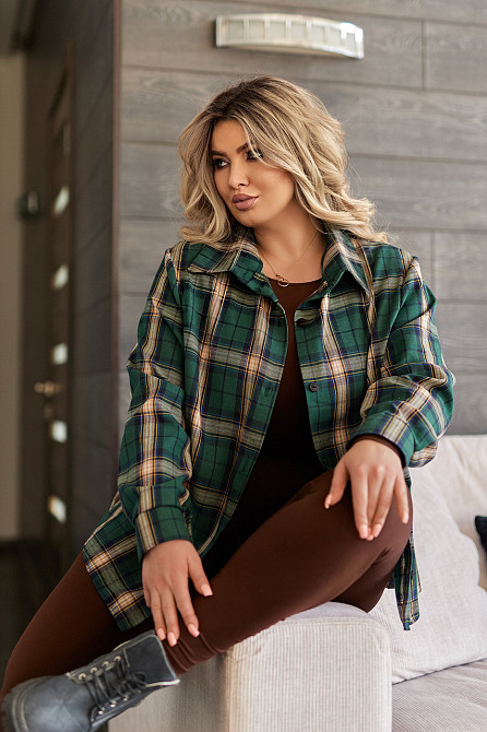 Жіноча сорочка в клітинку оверсайз "Wise" | Норма і батал Зелений, 54-56 Київ - фото 3