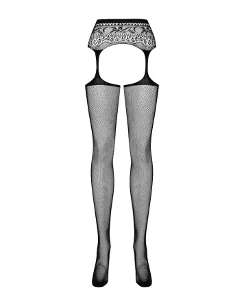 Сітчасті панчохи-стокінги з мереживним поясом Obsessive Garter stockings S307 XL/X, чорні, імітація Львов