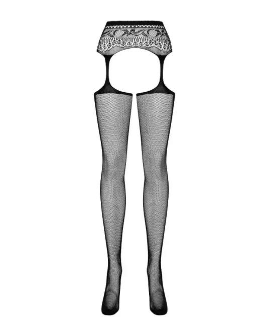 Сітчасті панчохи-стокінги з мереживним поясом Obsessive Garter stockings S307 XL/X, чорні, імітація Львов - изображение 5