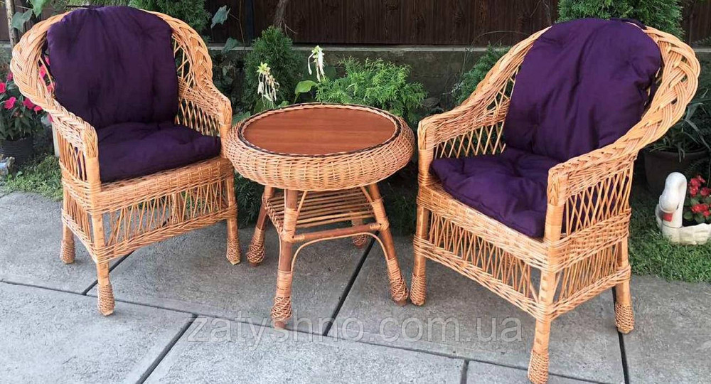 Плетені меблі з накидками |  Меблі з лози з круглим столом | меблі плетені подарункові Київ - фото 2
