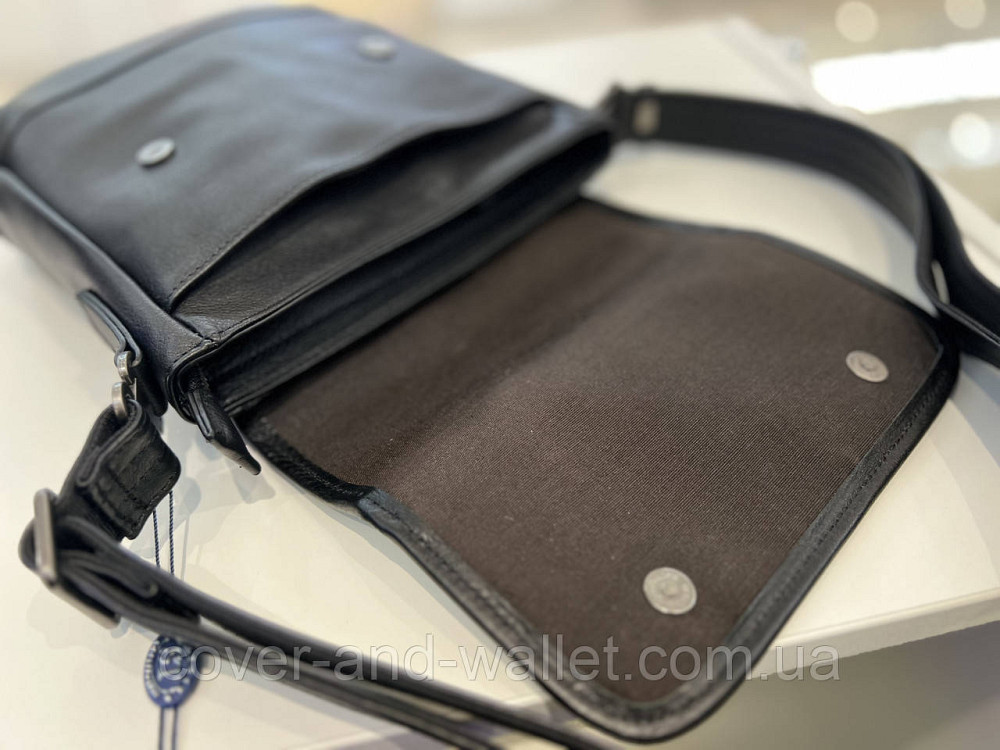 Оригинальная мужская сумка на плечо из натуральной черной кожи с навесным клапаном ST 7008 Киев - изображение 6