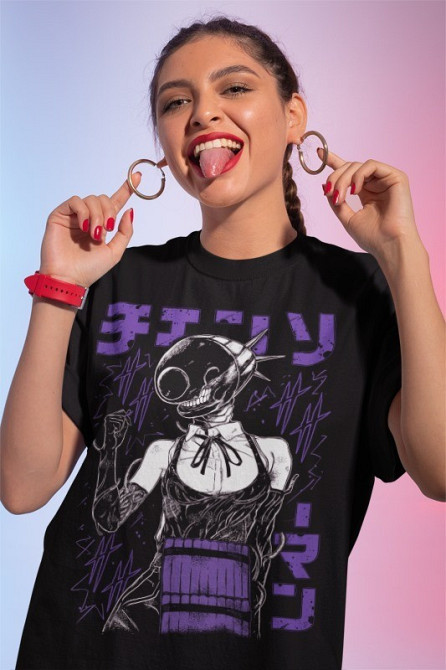 Футболка з аніме принтом Людина-бензопила оверсайз (S/M/L) Чорний AnimeJ0063 Дніпро - фото 2