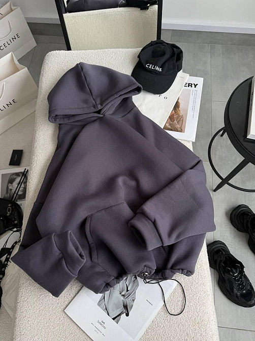 Женская базовая кофта худи из турецкой тринитки на флисе Графит Одесса - изображение 1