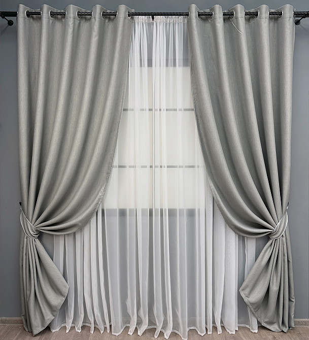 Комплект штор на люверсах VR-Textil Блекаут двосторонній Scandi № 1900ш Сірий 150х250 см 2 шт (37-0303) Київ - фото 2