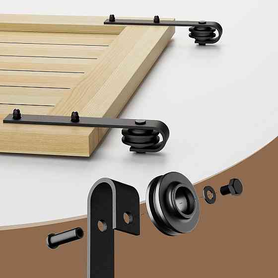 Комплект для розсувних дверей HU‑XI‑201 Чорний 200cm J‑рейка для дерев'яних дверей PU ролики регул. 3–5см пружинний стопор 150kg Київ