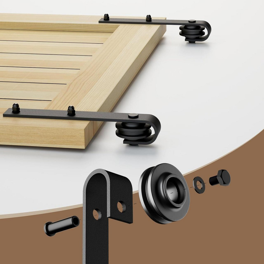Комплект раздвижных дверей HU‑XI‑201 Черный 200cm J‑рейка для деревянной двери PU ролики регул. 3–5см Киев - изображение 6