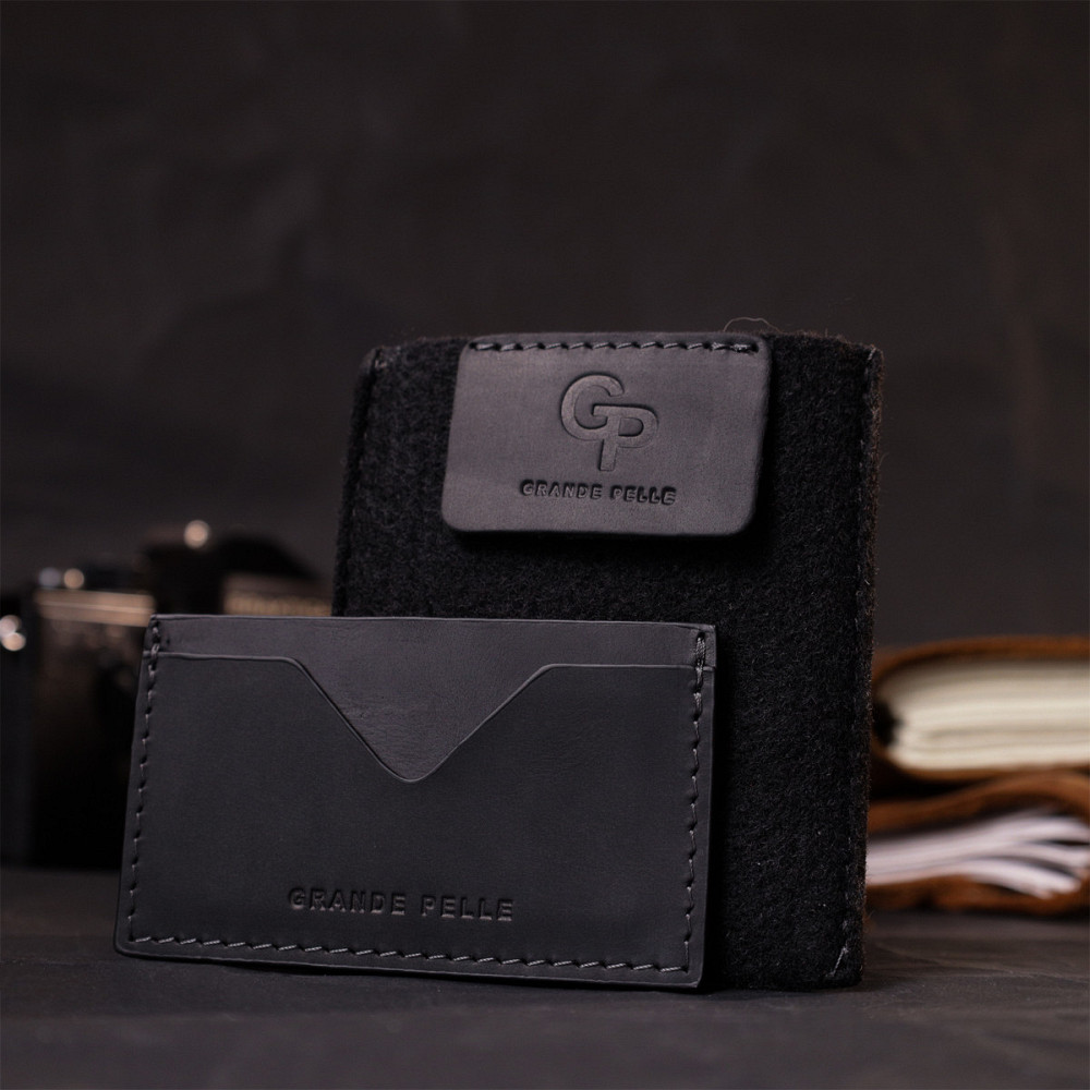 Практичний кард-кейс із натуральної шкіри GRANDE PELLE 11665 Чорний Київ - фото 8