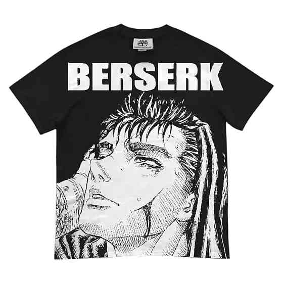 Футболка чоловіча з принтом аніме Берсерк Гутс Лого Гсм оверсайз (S/M/L) Черний Дніпро