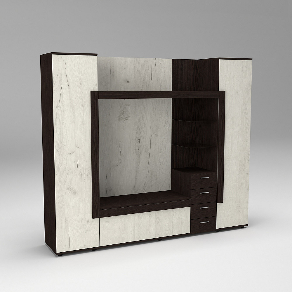 Стенка в гостиную под ТВ Exo-1, Дуб Крафт Белый/Венге Магия, 2160х420х1850 Львов - изображение 1