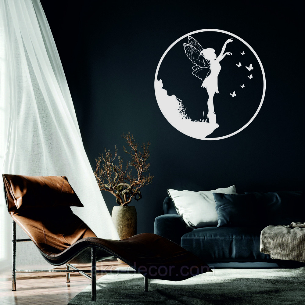 Декоративное настенное Панно «Фея и бабочки», Декор на стену 50*50 см, Белый Киев - изображение 1