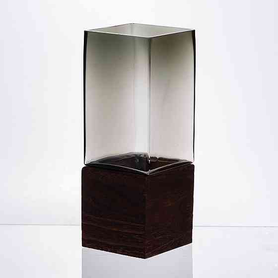 Yiwu Скляна декоративна ваза квадратна, стильна ваза скло з деревом для квітів прозора HP-32-8 Коломыя