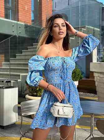 Жіноче софтове плаття на ґудзиках із довгим рукавом Блакитний Квітковий принт M-L Харків