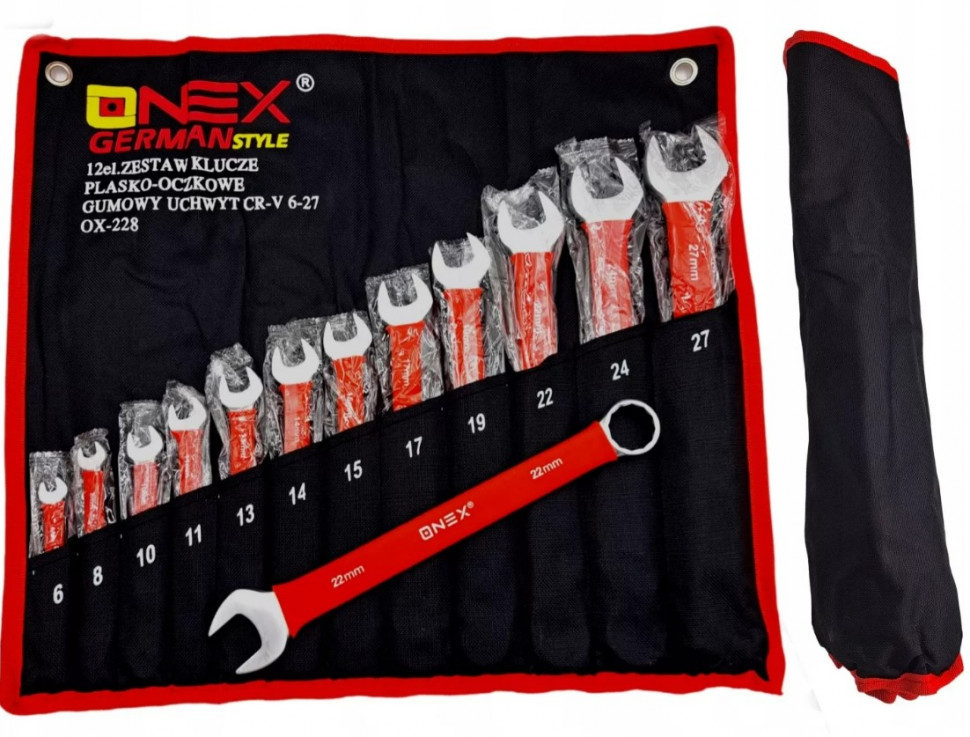 OX-228 Набір комбінованих гайкових ключів 6-27 мм 12 шт на ганчірці з гумовими ручками Cr-V Одеса - фото 6