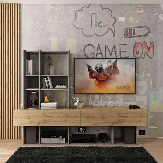 Стенка в гостиную Doros Нота 195х42х147 см Графит/Дуб евок (DRS-011334) Львов