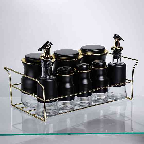 Yiwu Набір для спецій і рідких текстур на металевій підставці чорний HP-1359 Київ