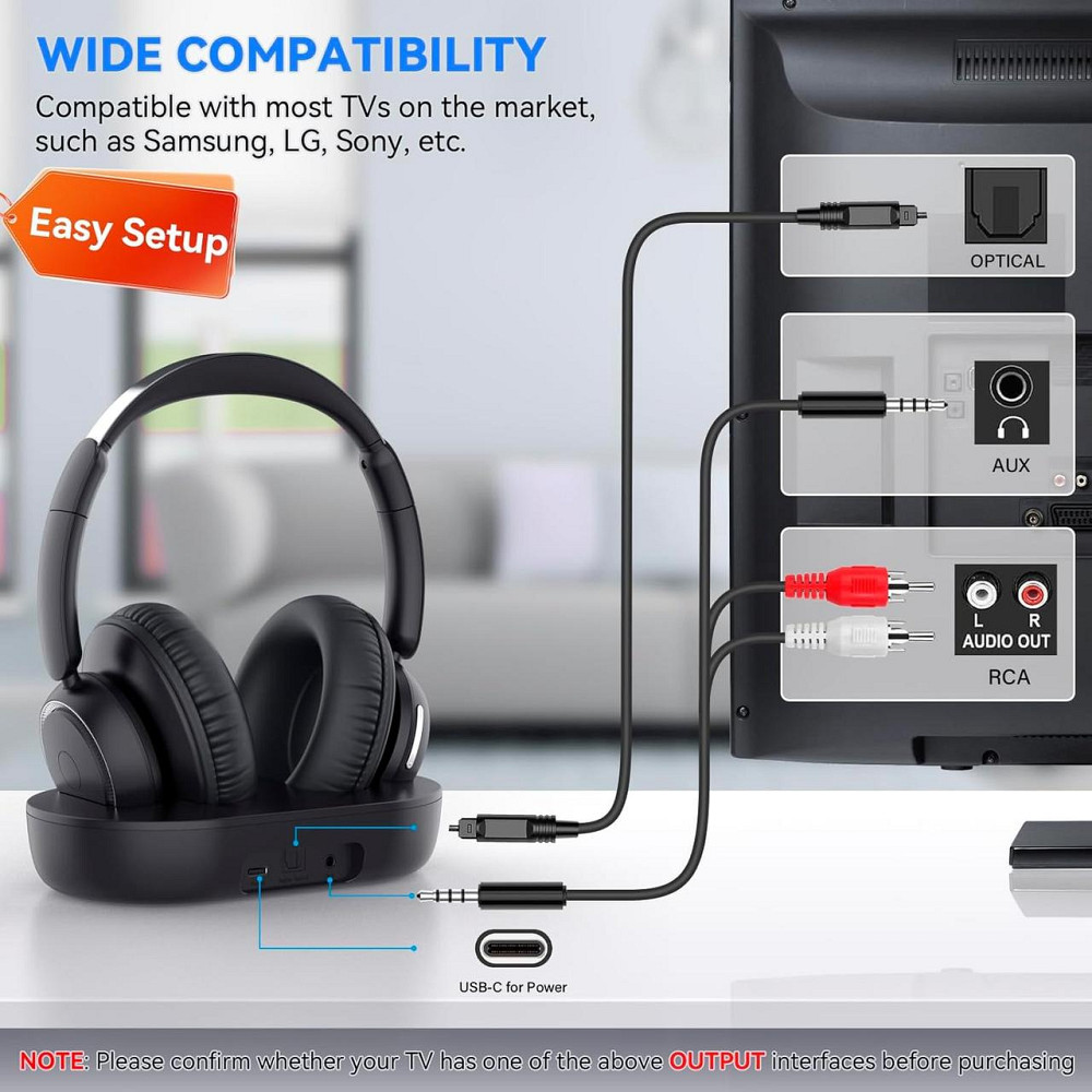 Наушники беспроводные накладные для телевизора с базой-трансмиттером, Bluetooth, гарнитура для просмотра ТВ Киев - изображение 3