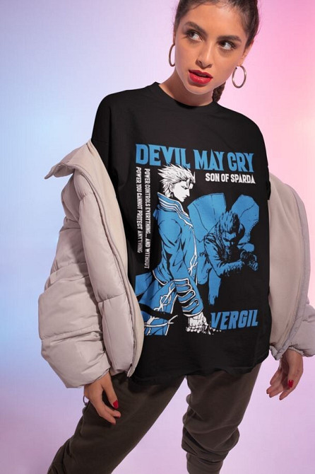 Футболка для хлопчика з аніме принтом Девіл Май Крй Віргіл оверсайз (зріст від 165 до 180) Чорний AnimeJ1203m Дніпро - фото 5