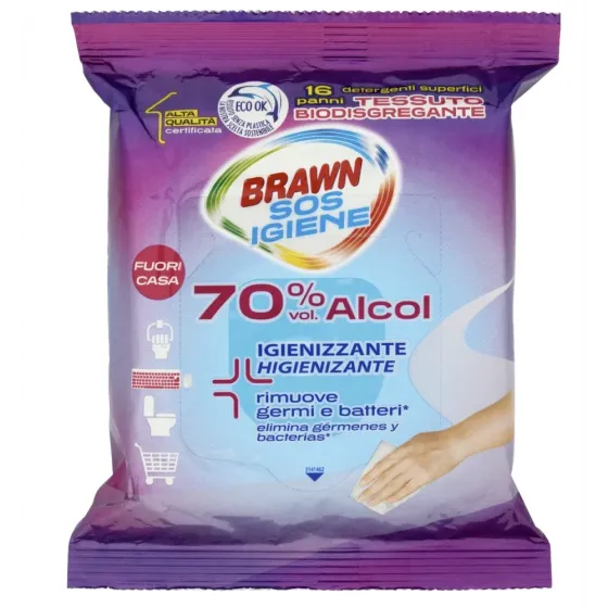 Серветки для чищення поверхонь Brawn Sos Hygiene 70% Alcohol 16 шт. Львів