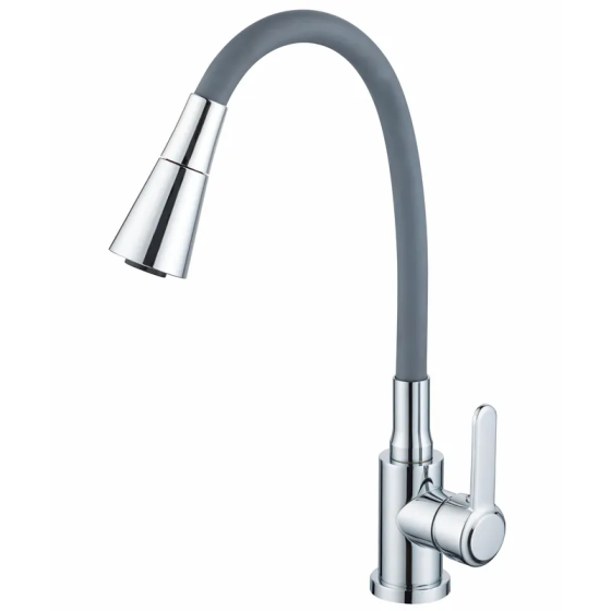 Змішувач для кухні Zerix Eza-011-T Chrome Refl.Grey (колір хром+силіконовий вилив сірий) (ZX6143)   ( 25083 ) Харьков