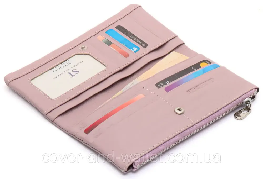 Тонкий пудровий жіночий гаманець купюрник із шкіри ST 009 Київ - фото 9