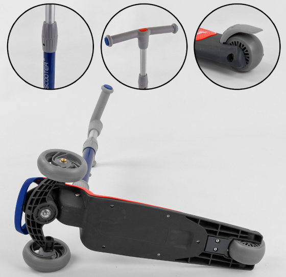 Самокат триколісний Best Scooter складне алюмінієве кермо колеса зі світлом Червоний (F-44077) Чернігів