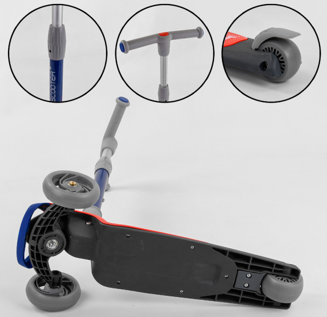 Самокат триколісний Best Scooter складне алюмінієве кермо колеса зі світлом Червоний (F-44077) Чернігів - фото 6