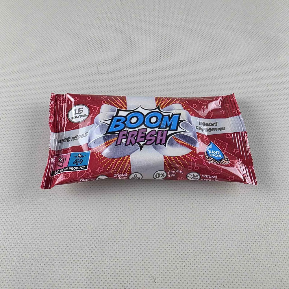 Волога серветка 15 шт "BOOM FRESH" красна (1 пачка) Харків - фото 2