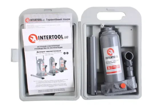 Домкрат гідравлічний 3 т 194-372м пласт уп. Intertool з передохр. Вінниця