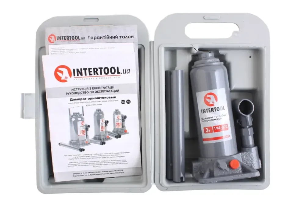 Домкрат гідравлічний 3 т 194-372м пласт уп. Intertool з передохр. Вінниця - фото 3