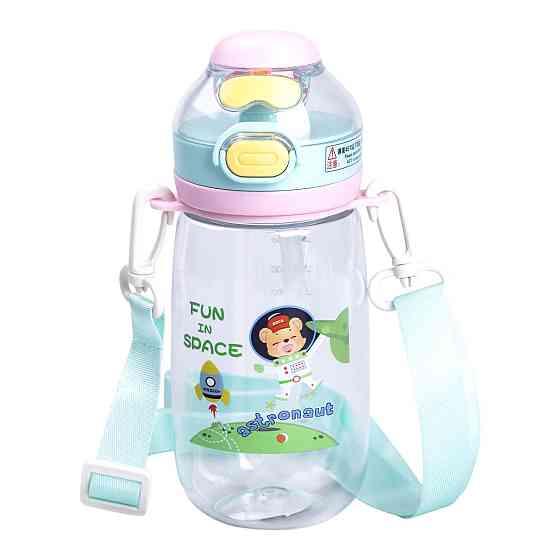 Yiwu Пляшка для води дитяча 550 мл з ремінцем і трубочкою для спорту та школи 20 см Зелена HP-1 Киев