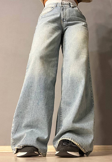 Джинси жіночі I8 162-76 PALAZZO BOXER біла резинка на талії широкі від стегна, блакитний з зеленим,  Одеса - фото 6