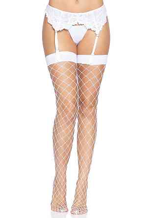 (SALE) Чулки в крупную сетку Leg Avenue Fence Net Thigh Highs White, one size Sex Aura Киев